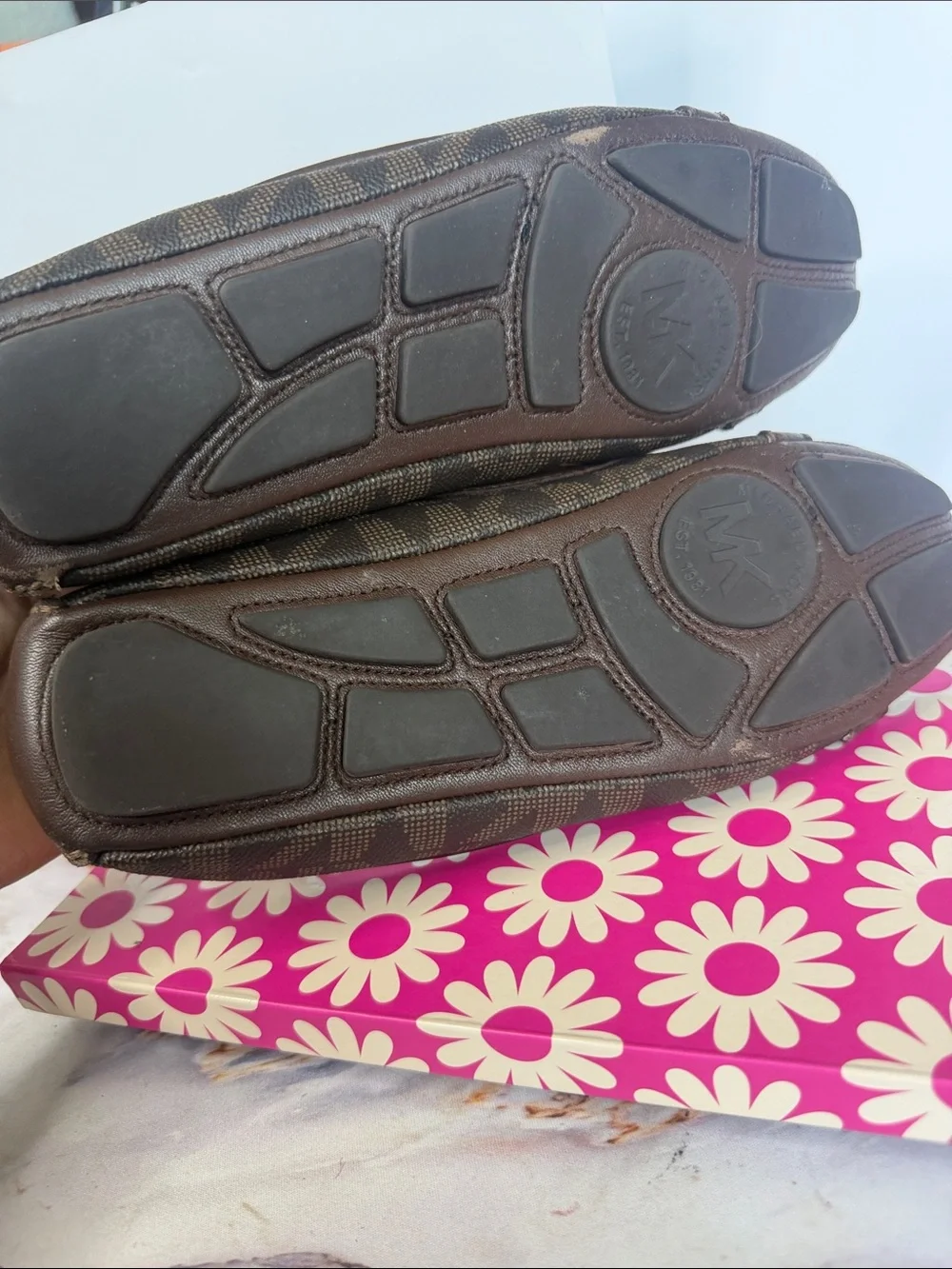 Michael‎ Kors Brown Logo-Print Ballet Flat with Gold MK Emblem